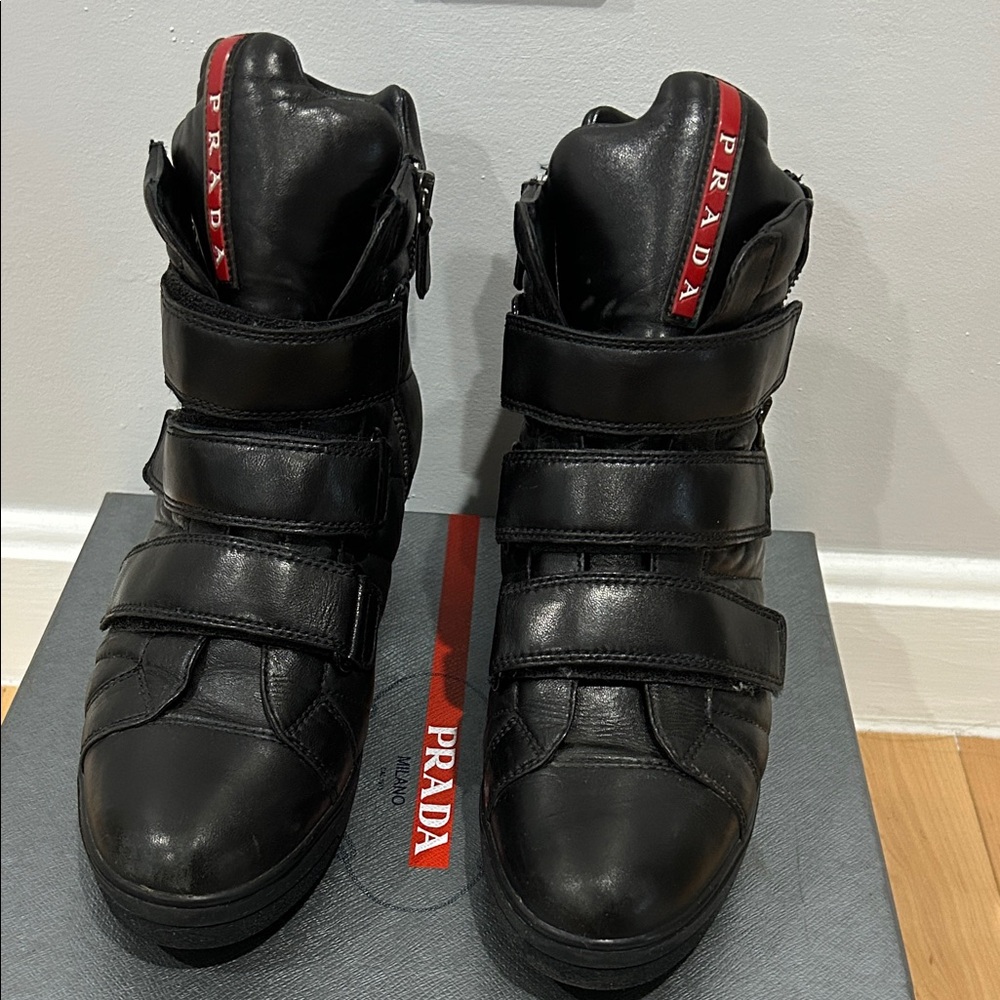 Prada women’s Black and Red Strap Sneakers